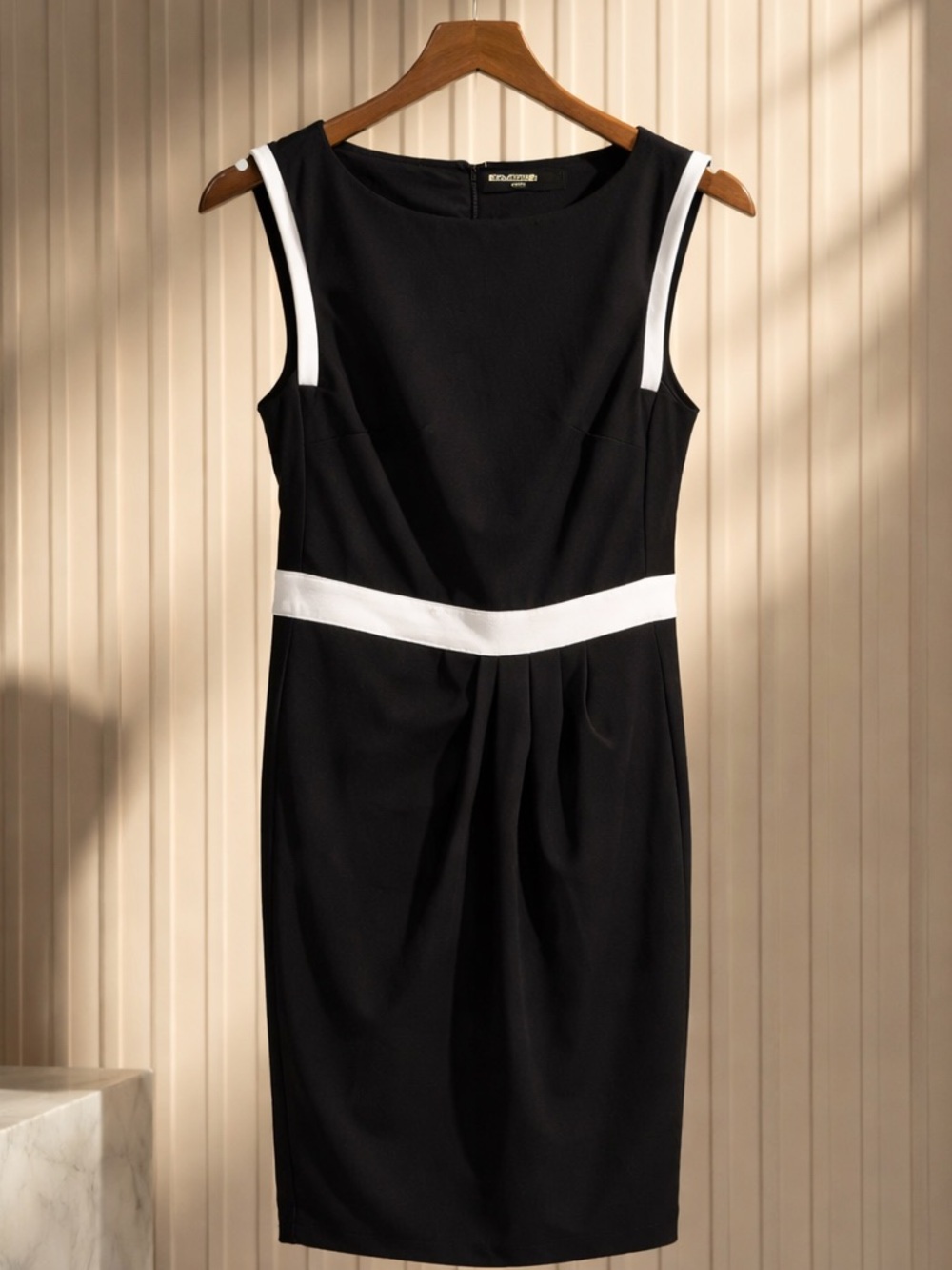 Karl Lagerfeld Black Midi Dress with White Trim